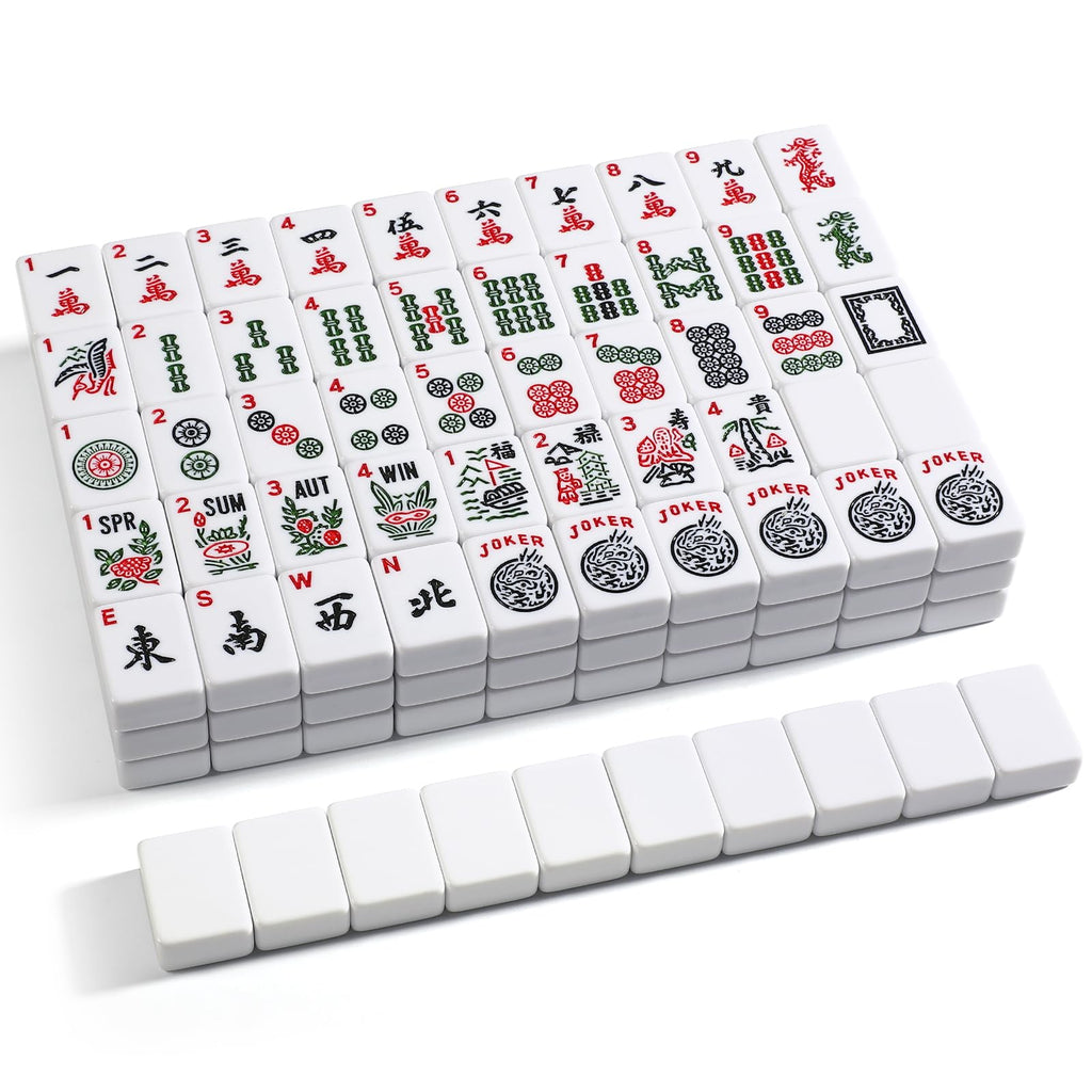 166 White Tiles Mahjong Game Set with Wooden Racks and Carrying Bag E264984