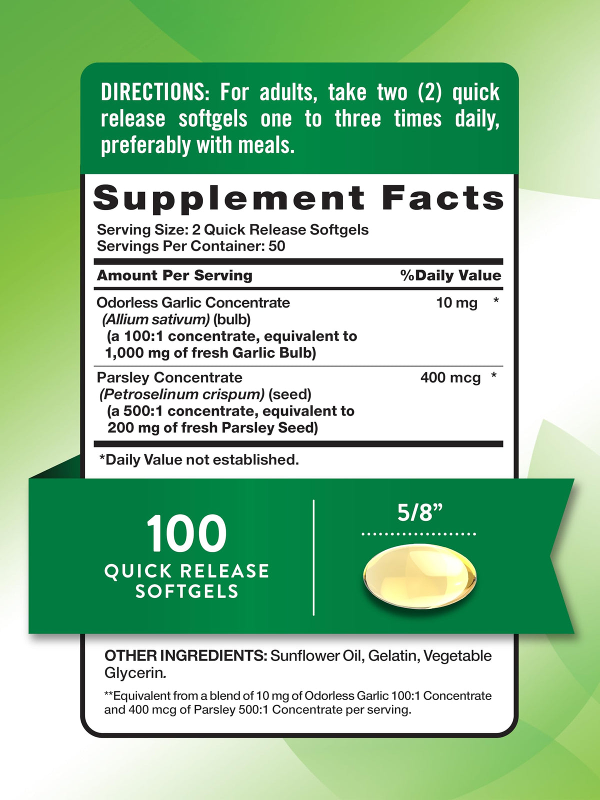 Odorless Garlic and Parsley 100 Softgels Y54193