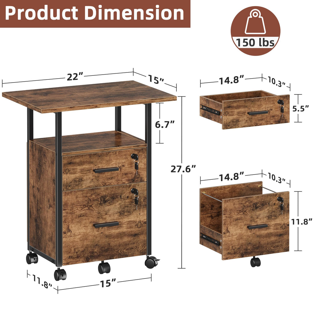 2 Wood Drawer Lockable File Cabinet with Extended Desktop O2365
