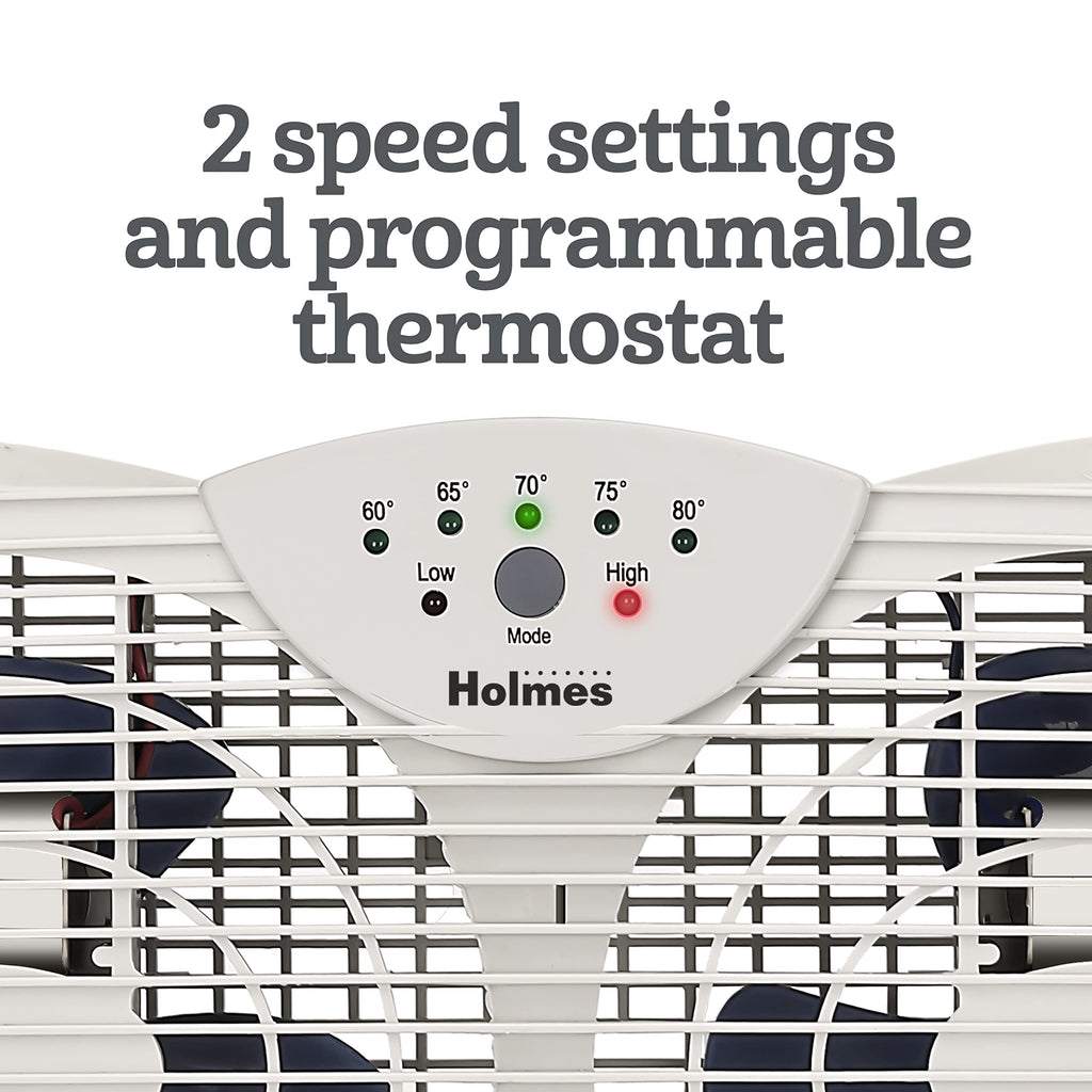 White Dual Blade Digital Window Fan with Programmable Thermostat Control R731