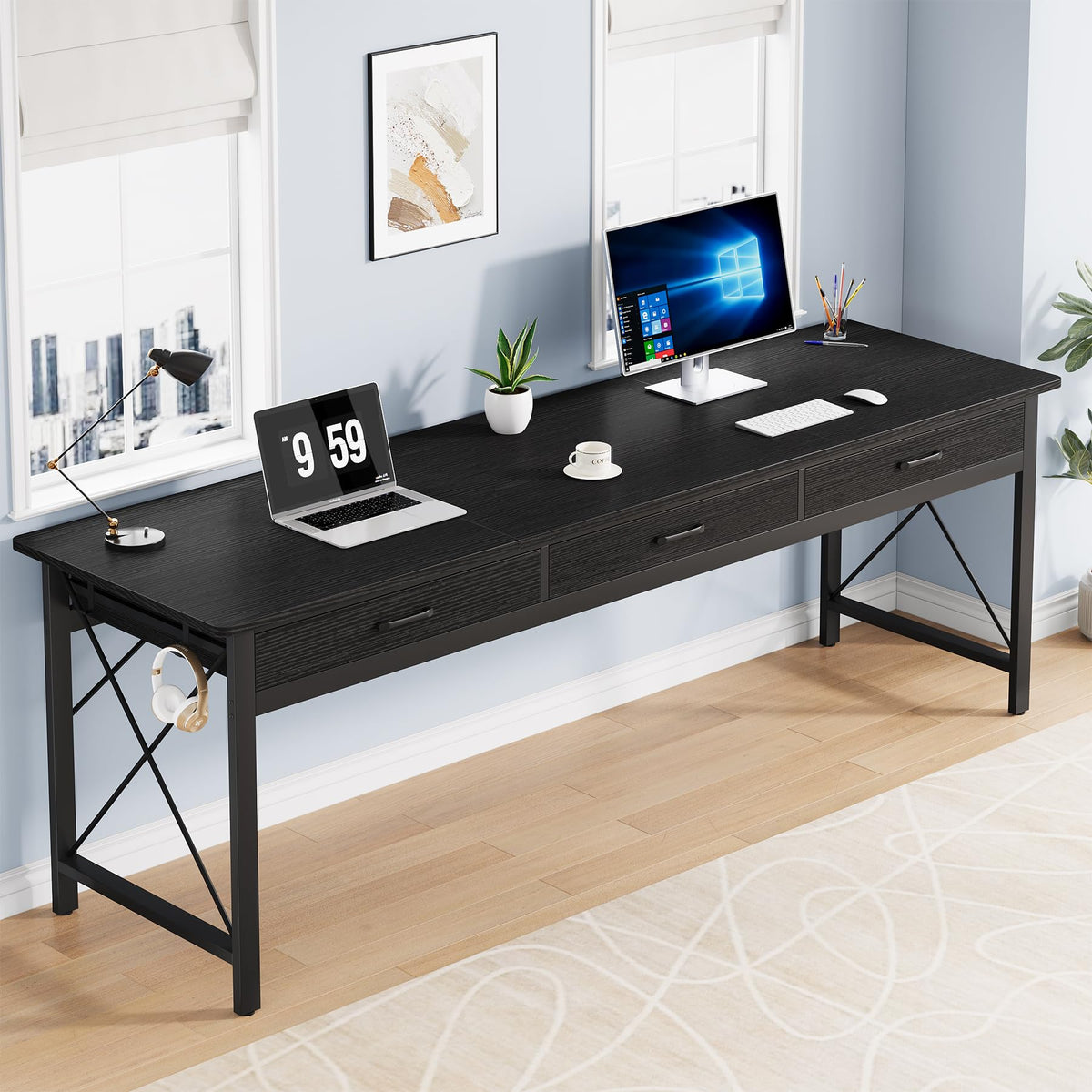 78.7 inch Black Computer Desk with 3 Drawers S3355