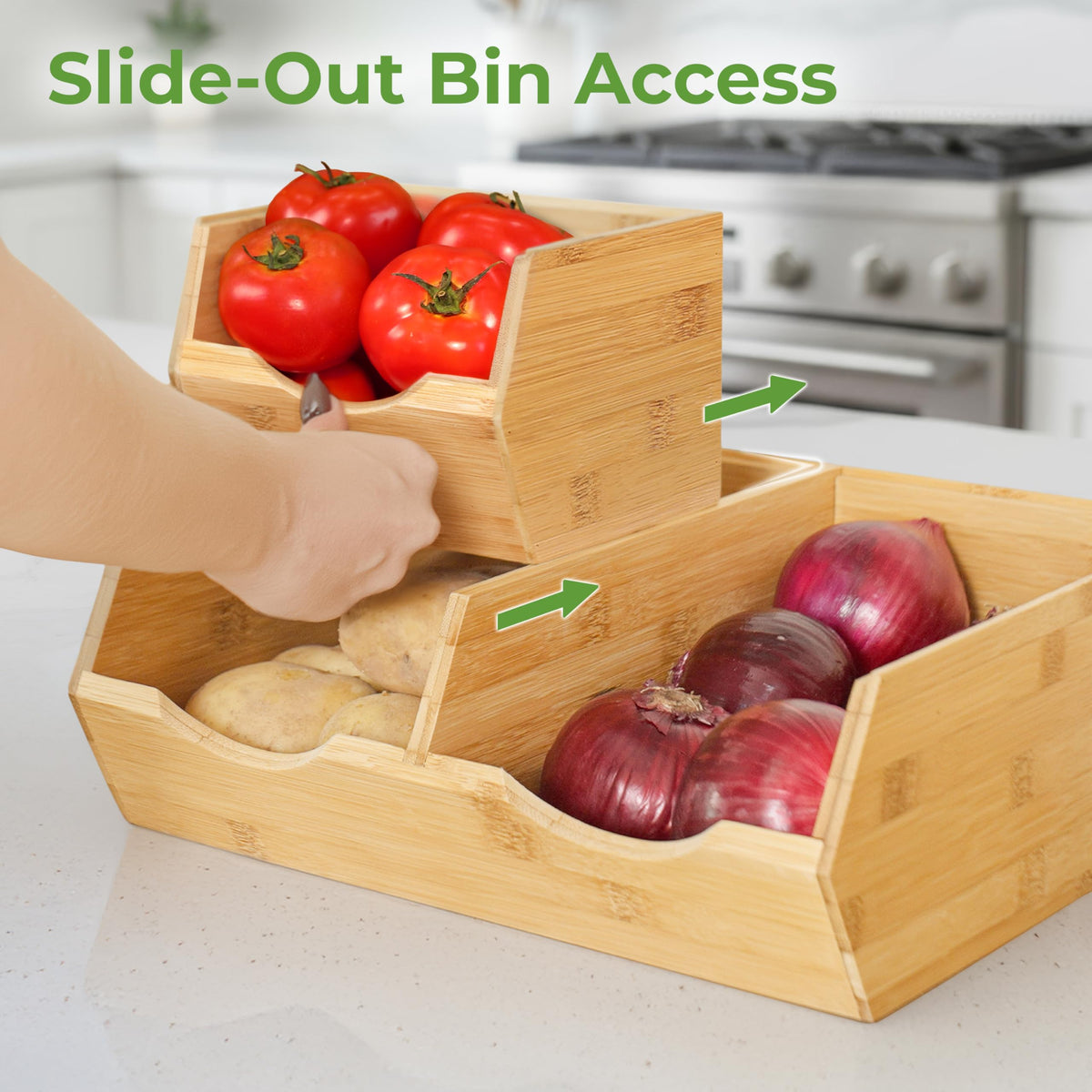 Bamboo Stackable Pantry Storage Bins Set of 3 P9716