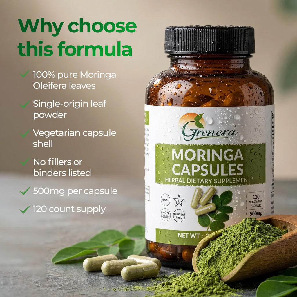 Moringa Capsules 500mg Moringa Oleifera Leaf Powder 120 Count U823468