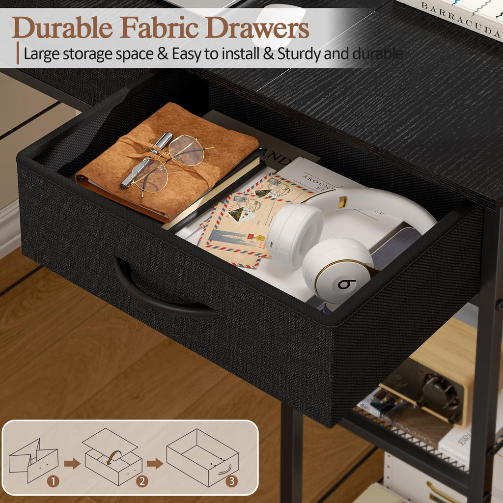 Black Small Writing Desk with 2 Drawers and Storage Shelf J28259