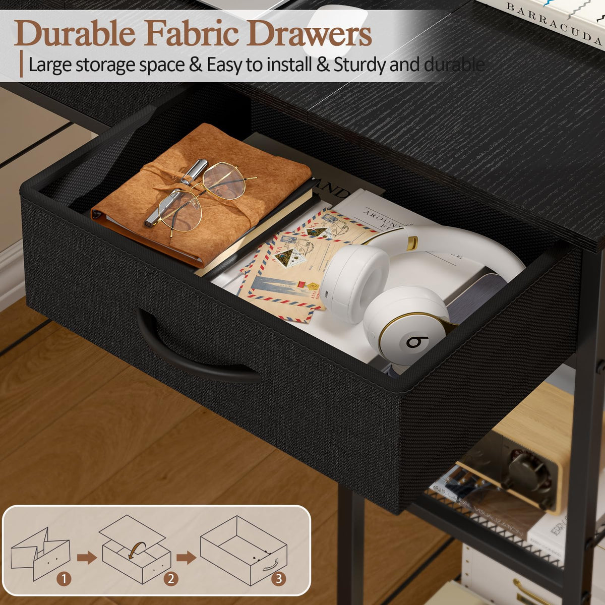 Black Small Writing Desk with 2 Drawers and Storage Shelf J28259