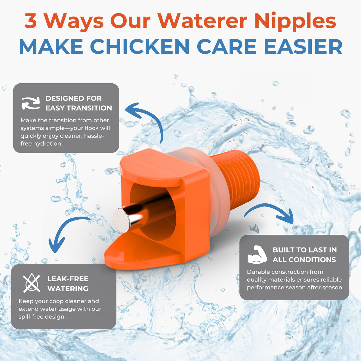 Orange Pack of 15 Chicken Nipple Waterer S4541