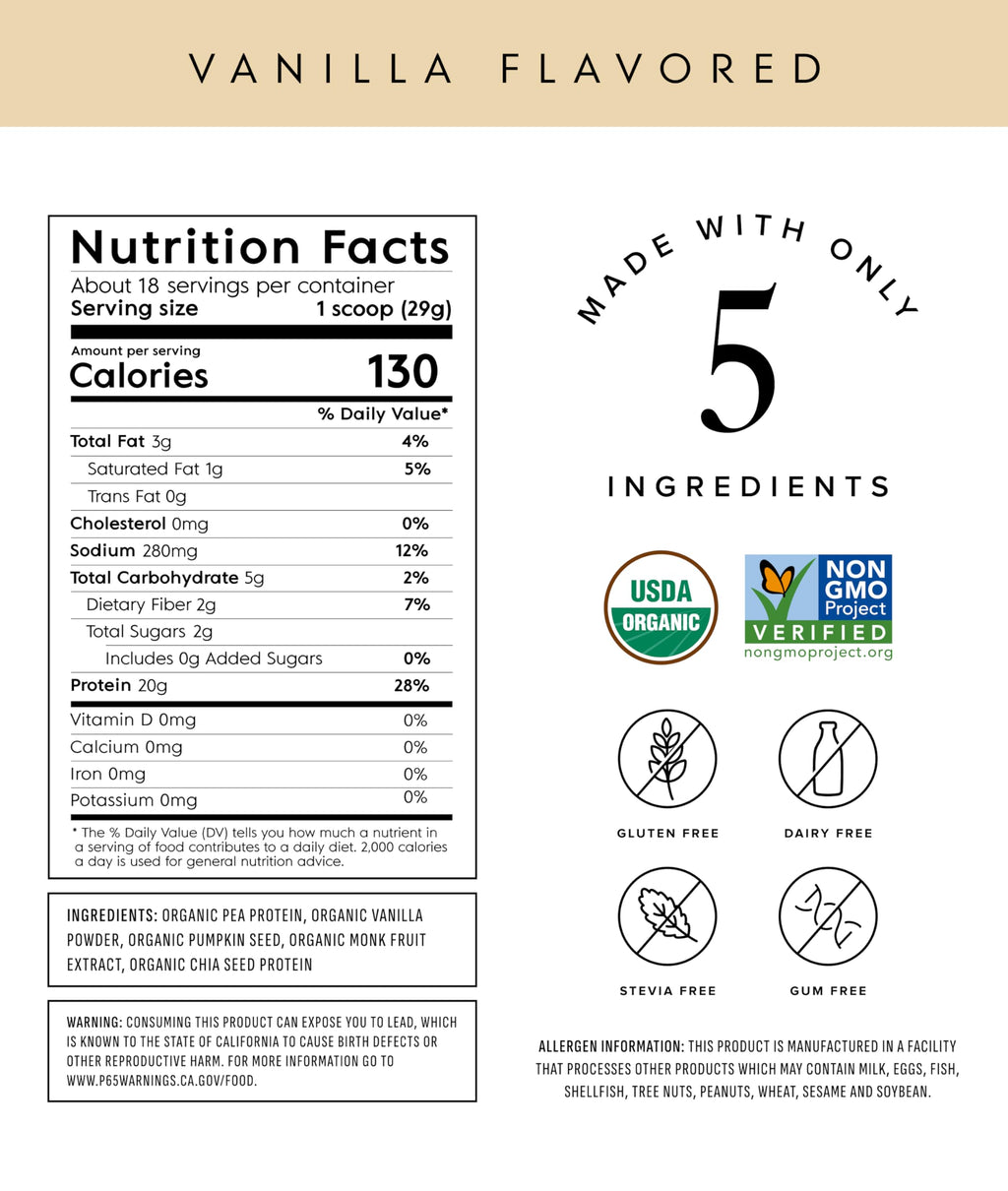 Organic Plant Based Protein Powder Vanilla 18 Servings J86621