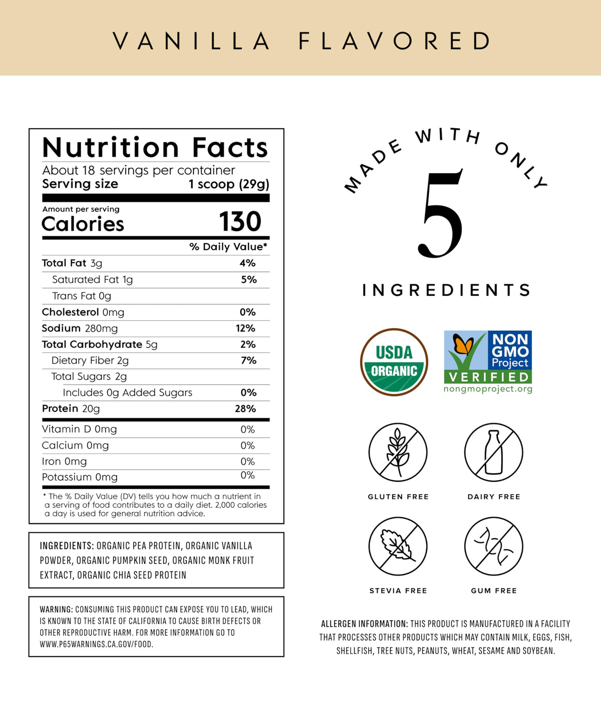 Organic Plant Based Protein Powder Vanilla 18 Servings J86621