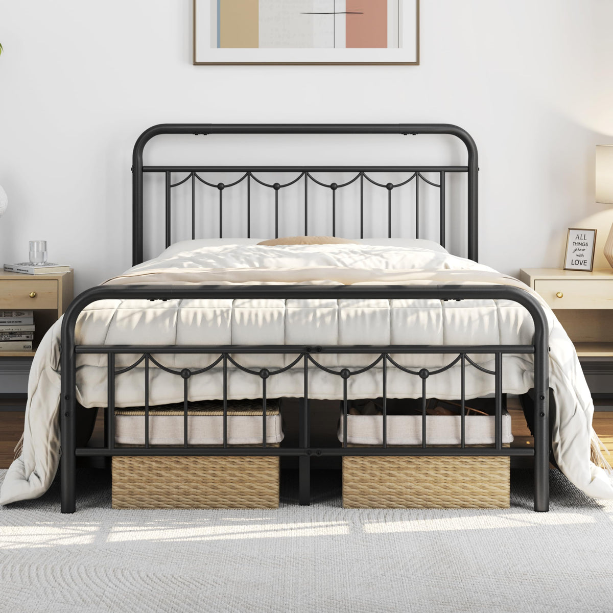Black Metal Bed Frame with Spindle Headboard K841