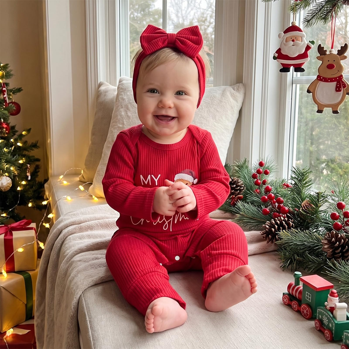 Baby Girl Long Sleeve Romper Headband I40687