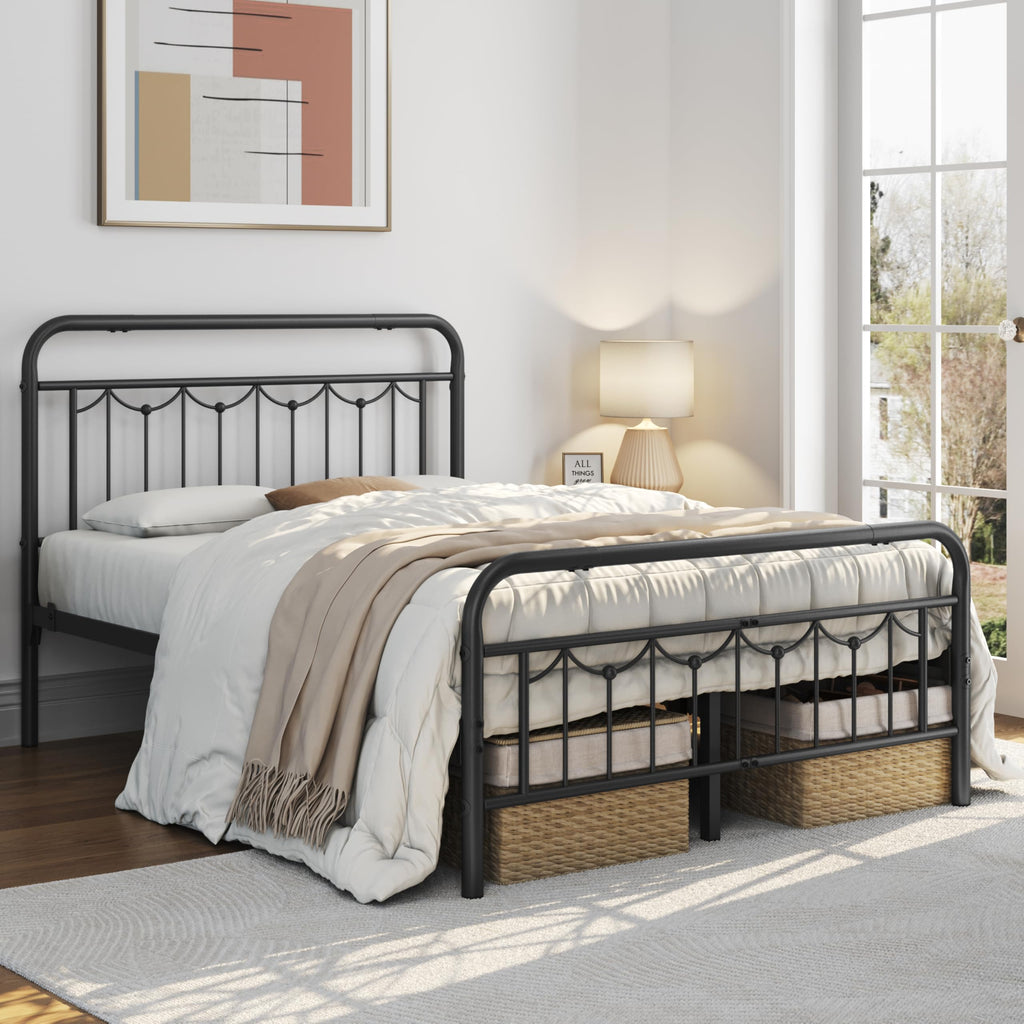 Black Metal Bed Frame with Spindle Headboard K841