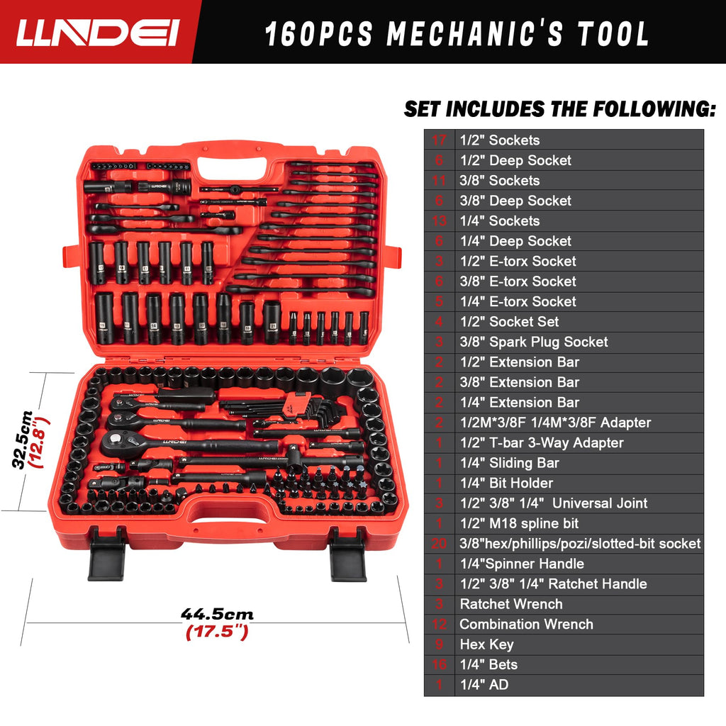 160Pc Mechanics Socket Set 1/2 1/4 3/8" Drive Metric R3960