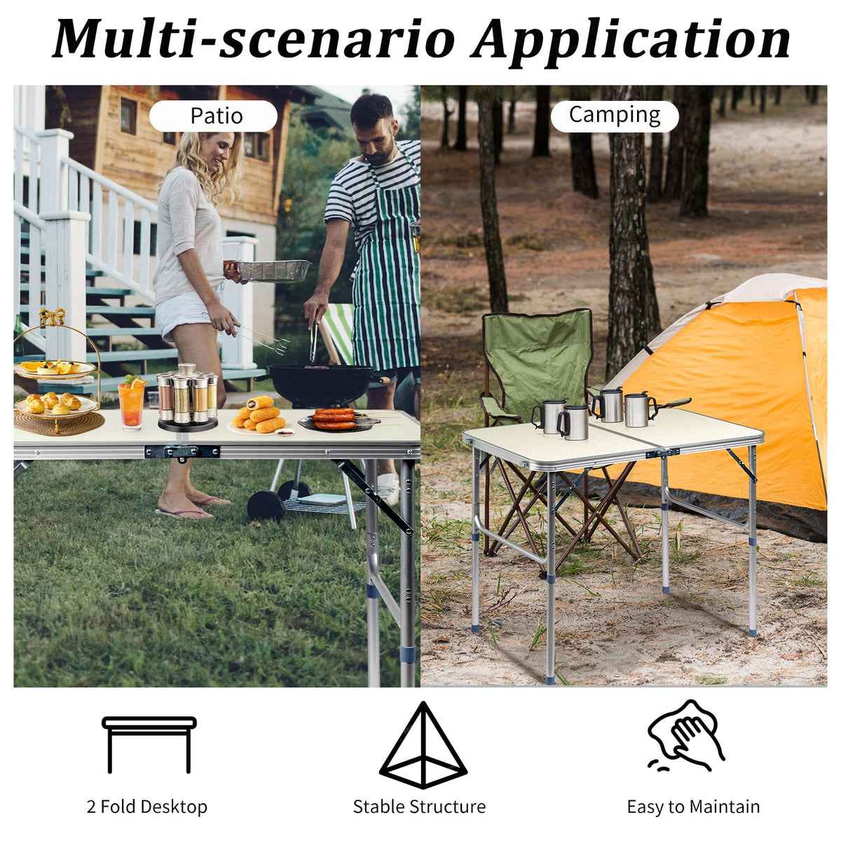 Aluminum Folding Table, Portable and Adjustable Rectangle Table, White (3FT) O46957