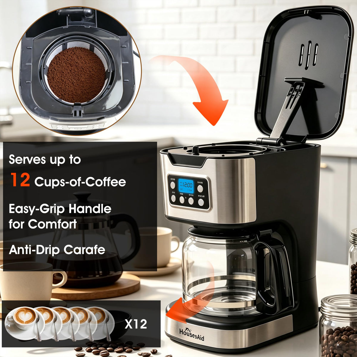 Black Stainless Steel Programmable Coffee Maker D634821
