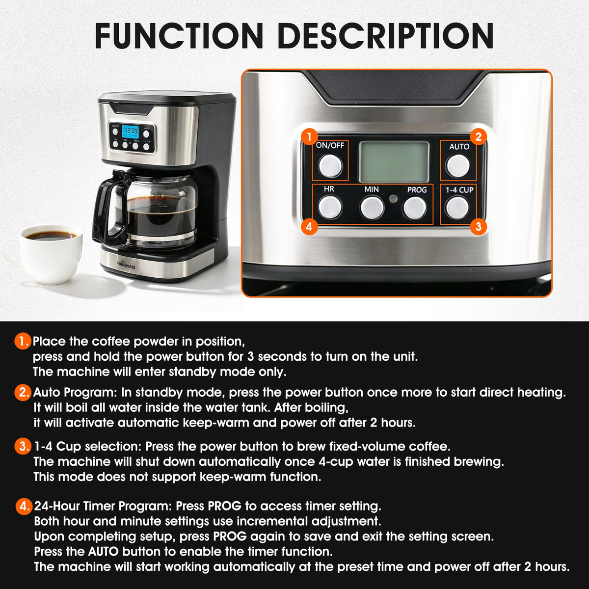 Black Stainless Steel Programmable Coffee Maker D634821