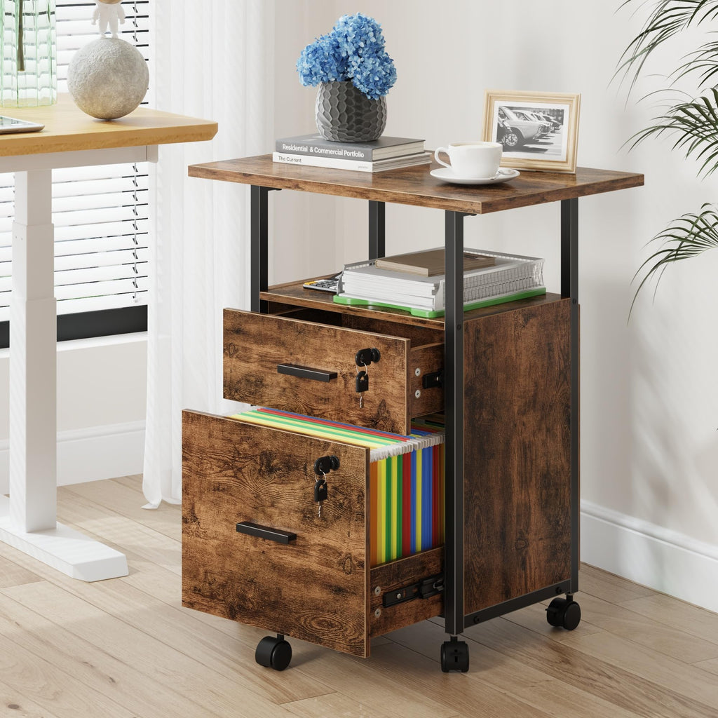 2 Wood Drawer Lockable File Cabinet with Extended Desktop O2365