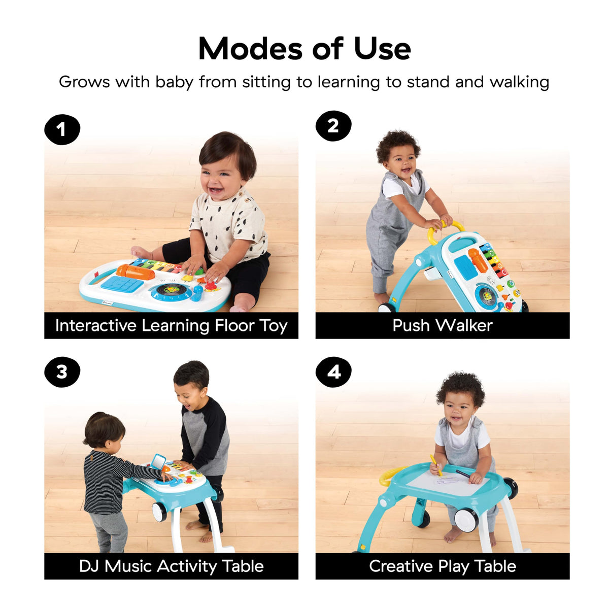 4-in-1 Push Walker Activity Center Toddler Table Floor Toy T3996