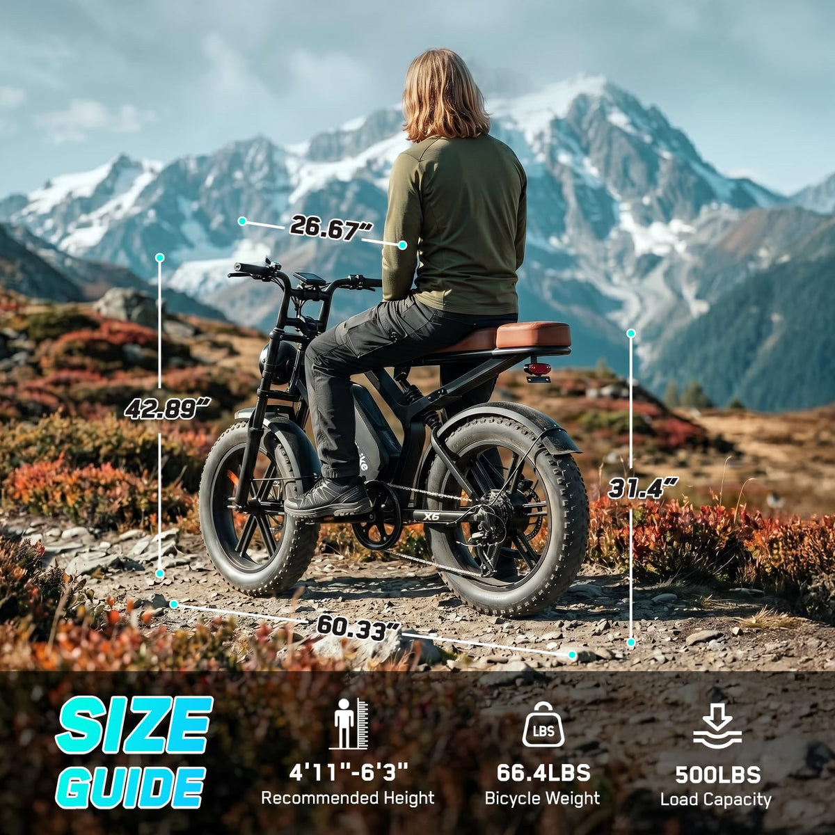 Electric Bike 48V 15 Ah Battery 2000W Peak Motor 28MPH U64976