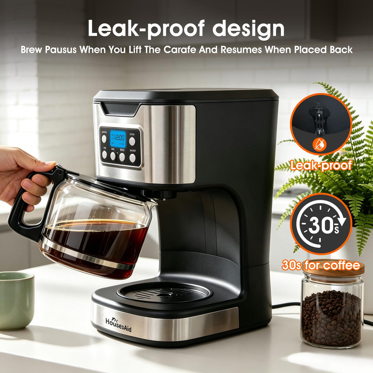 Black Stainless Steel Programmable Coffee Maker D634821