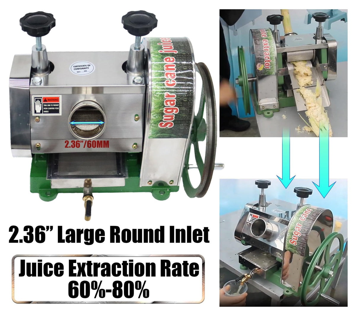 Manual Sugar Cane Juicer Machine with 2 Peeling Knives V5512