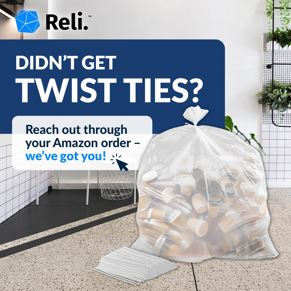 55-60 Gallon Heavy Duty Clear Trash Bags with Ties A59465