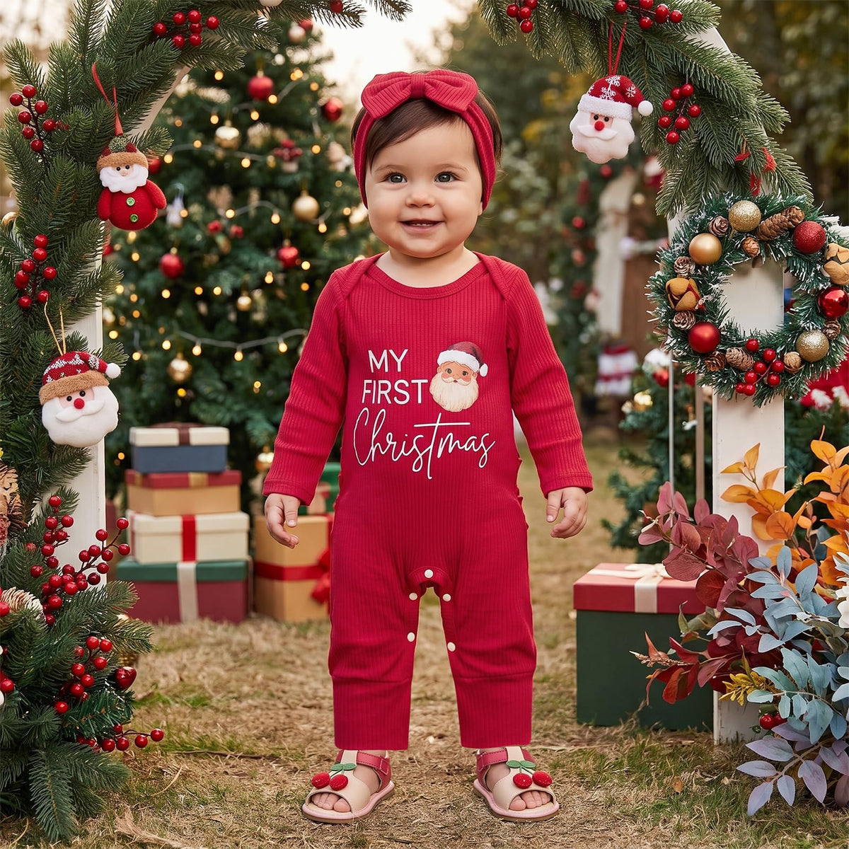 Baby Girl Long Sleeve Romper Headband I40687