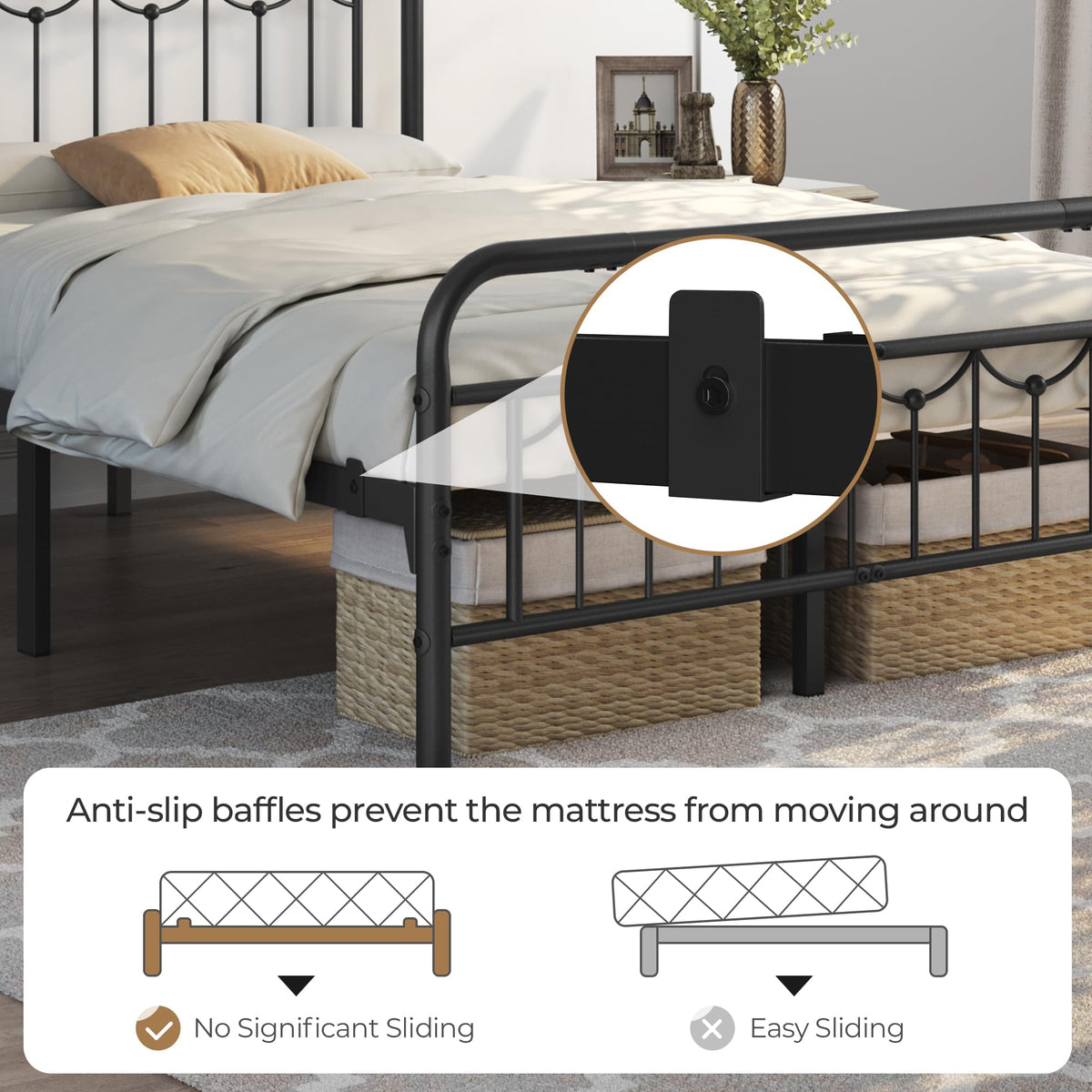 Black Metal Bed Frame with Spindle Headboard K841