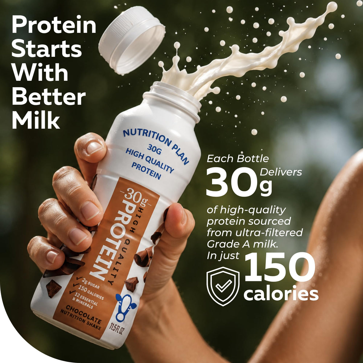High-Protein Ready to Drink Shake – 30g Milk Protein, 150 Calories, 2g Sugar – Lactose Free, Chocolate, 11.5 fl oz (12 Pack) L205732