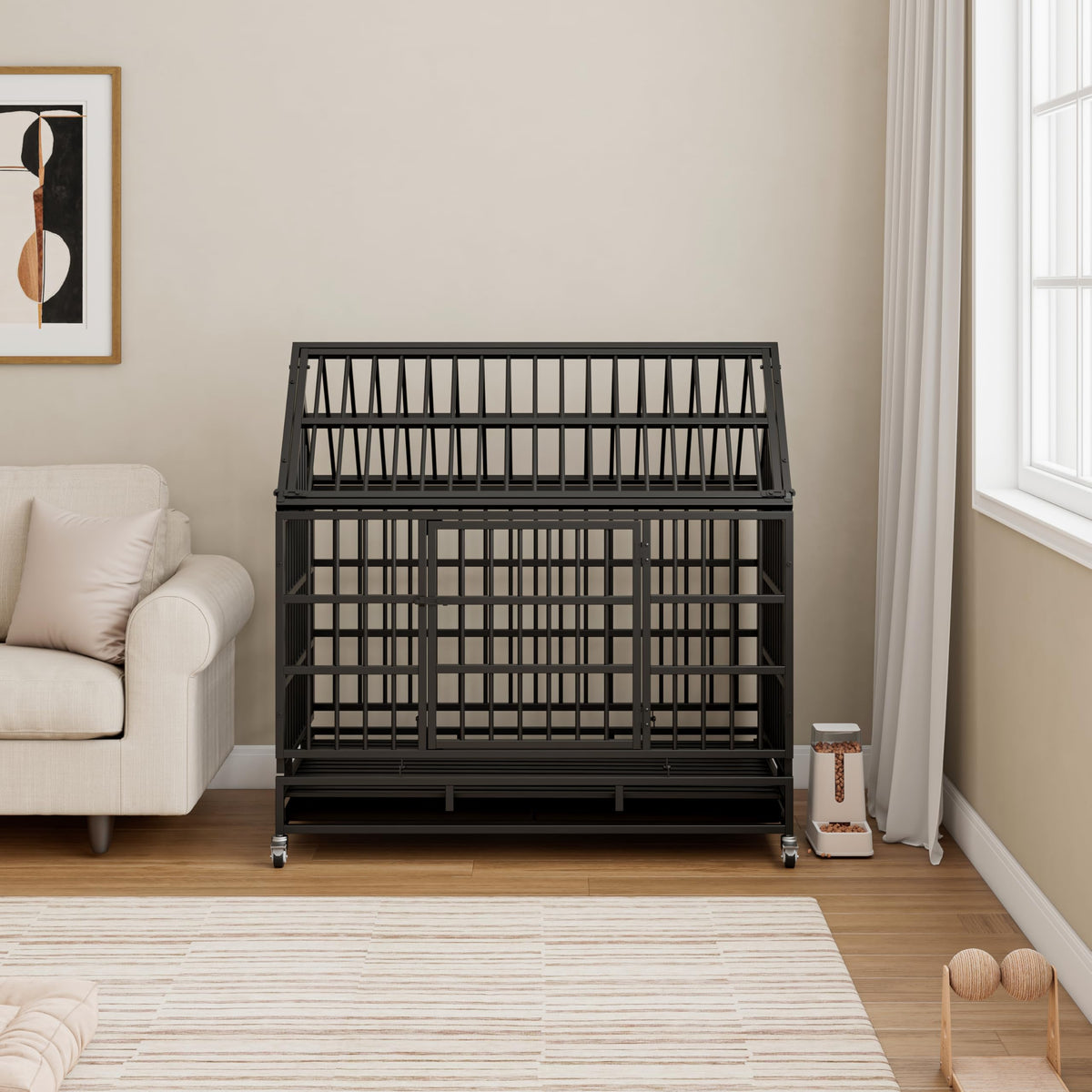 48 Inch Heavy Duty Collapsible Metal Dog Crate with Wheels C329331
