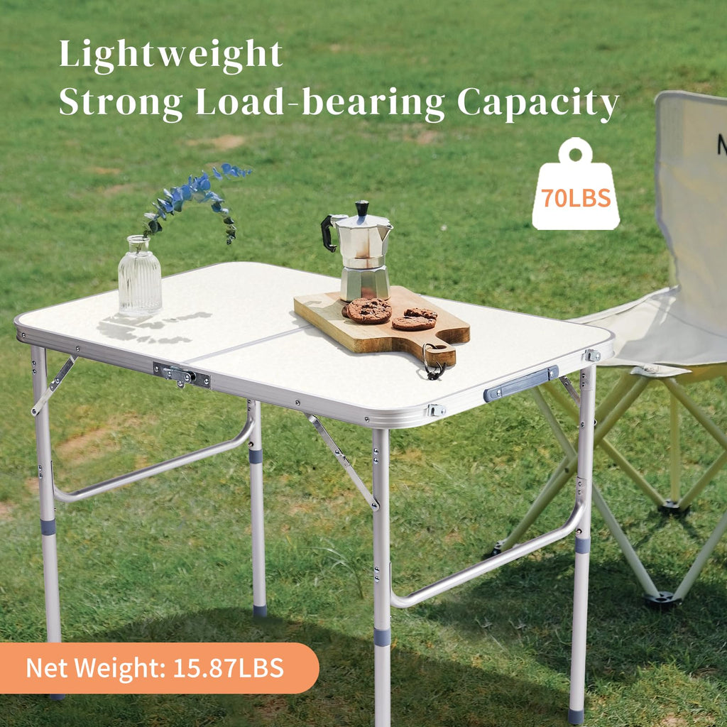 Aluminum Folding Table, Portable and Adjustable Rectangle Table, White (3FT) O46957