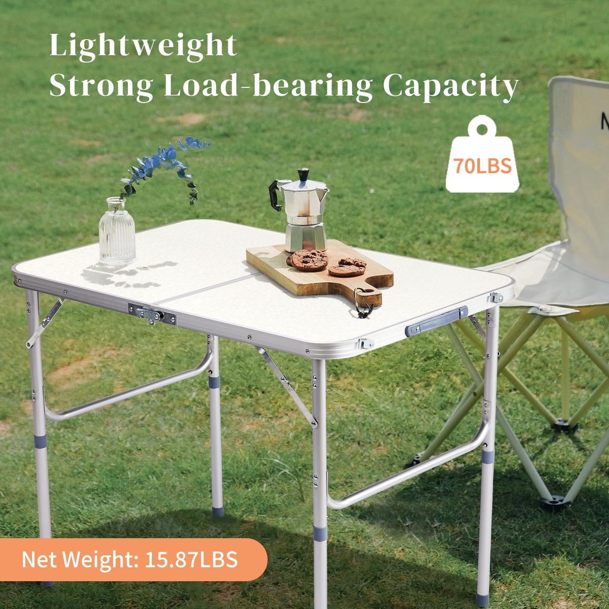 Aluminum Folding Table, Portable and Adjustable Rectangle Table, White (3FT) O46957