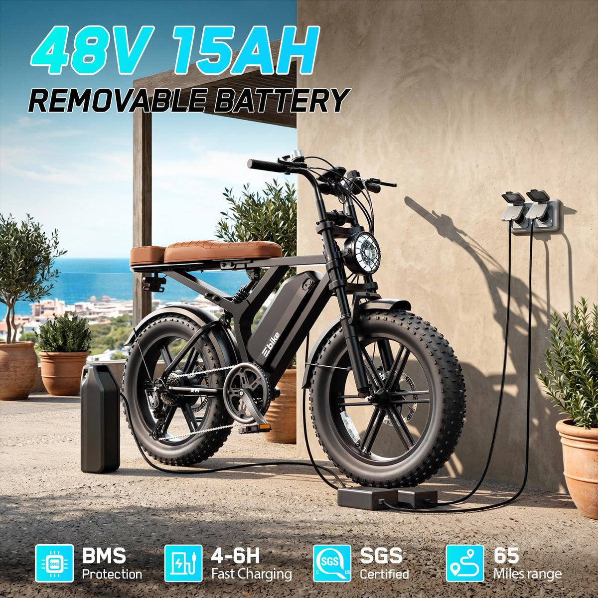 Electric Bike 48V 15 Ah Battery 2000W Peak Motor 28MPH U64976