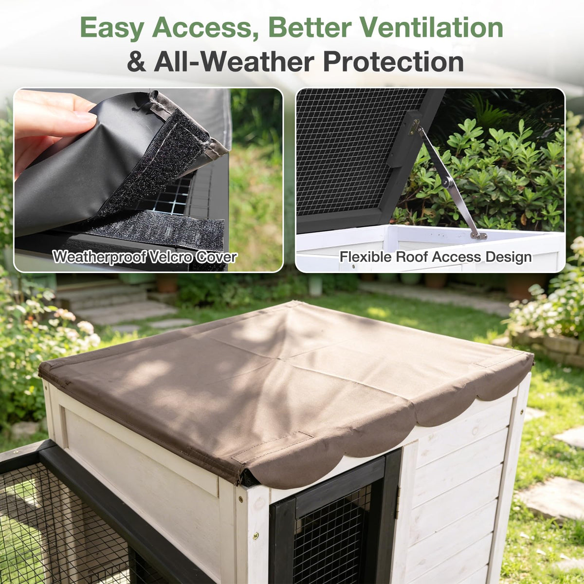 Large 2-Tier Rabbit Hutch with Wheels and Waterproof Roof Y9816