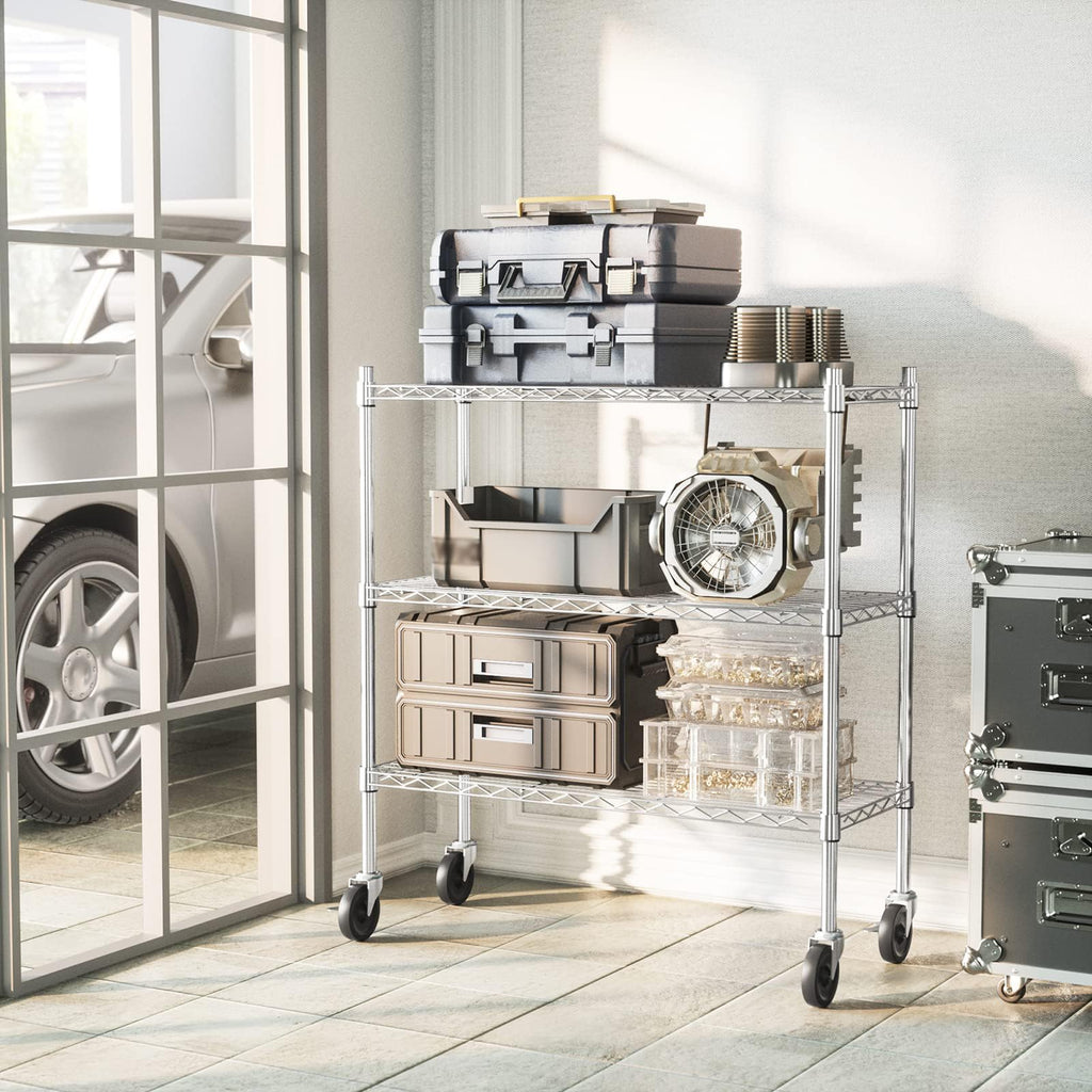3-Tier Heavy Duty Metal Storage Shelves with Casters L277575