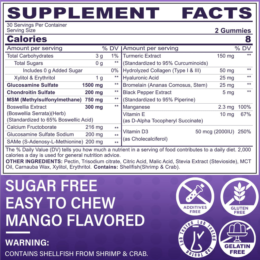 Glucosamine Chondroitin Gummies with MSM, No Sugar, 120 Cts M53143