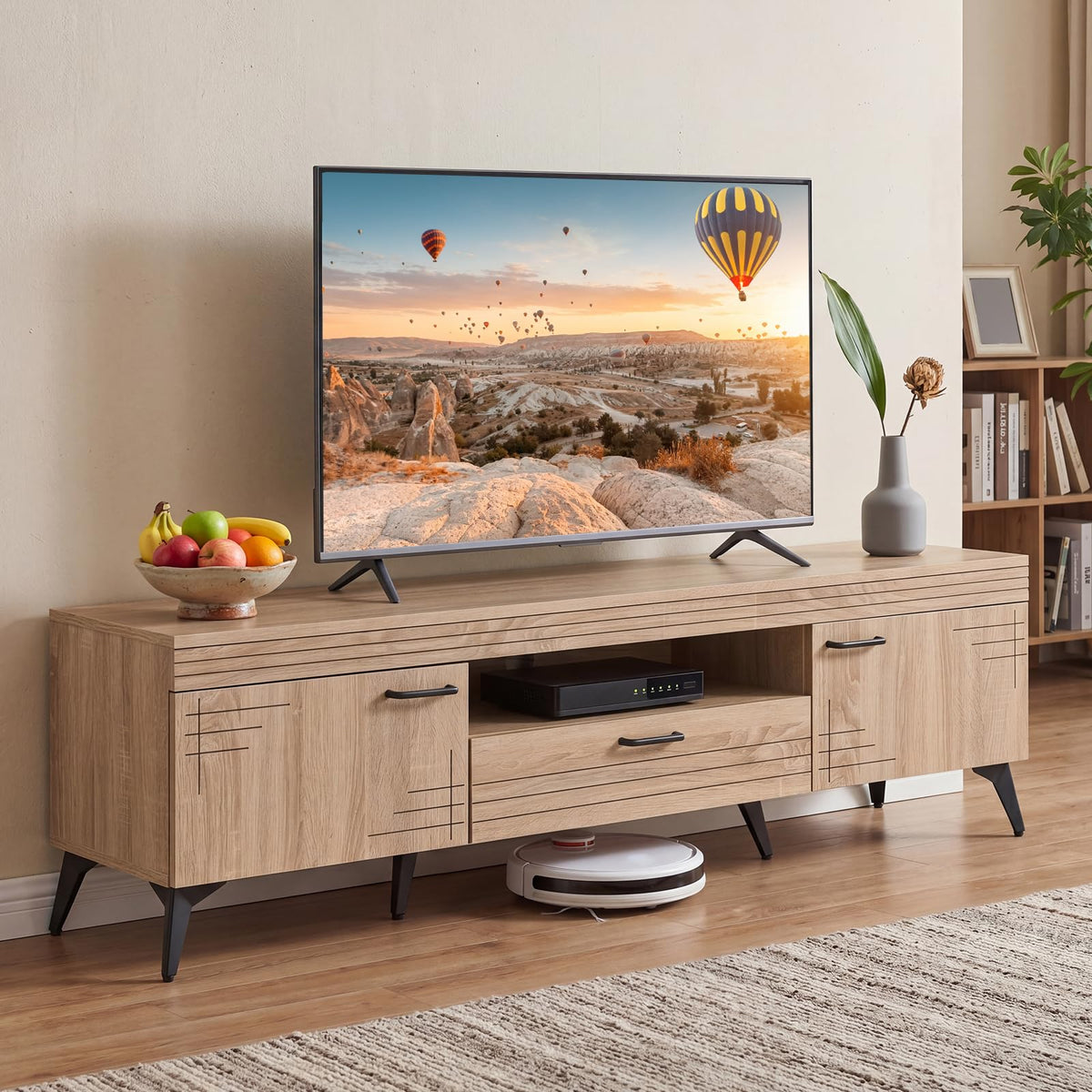 Mid Century Modern TV Stand with Storage Drawer and Open Shelf P25783
