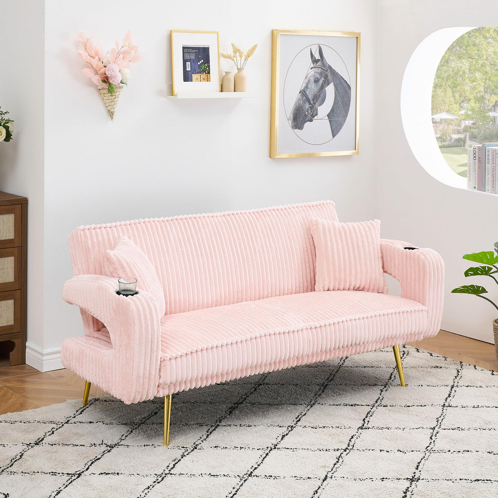 Pink Teddy Fabric Convertible Futon Sofa Bed B41635