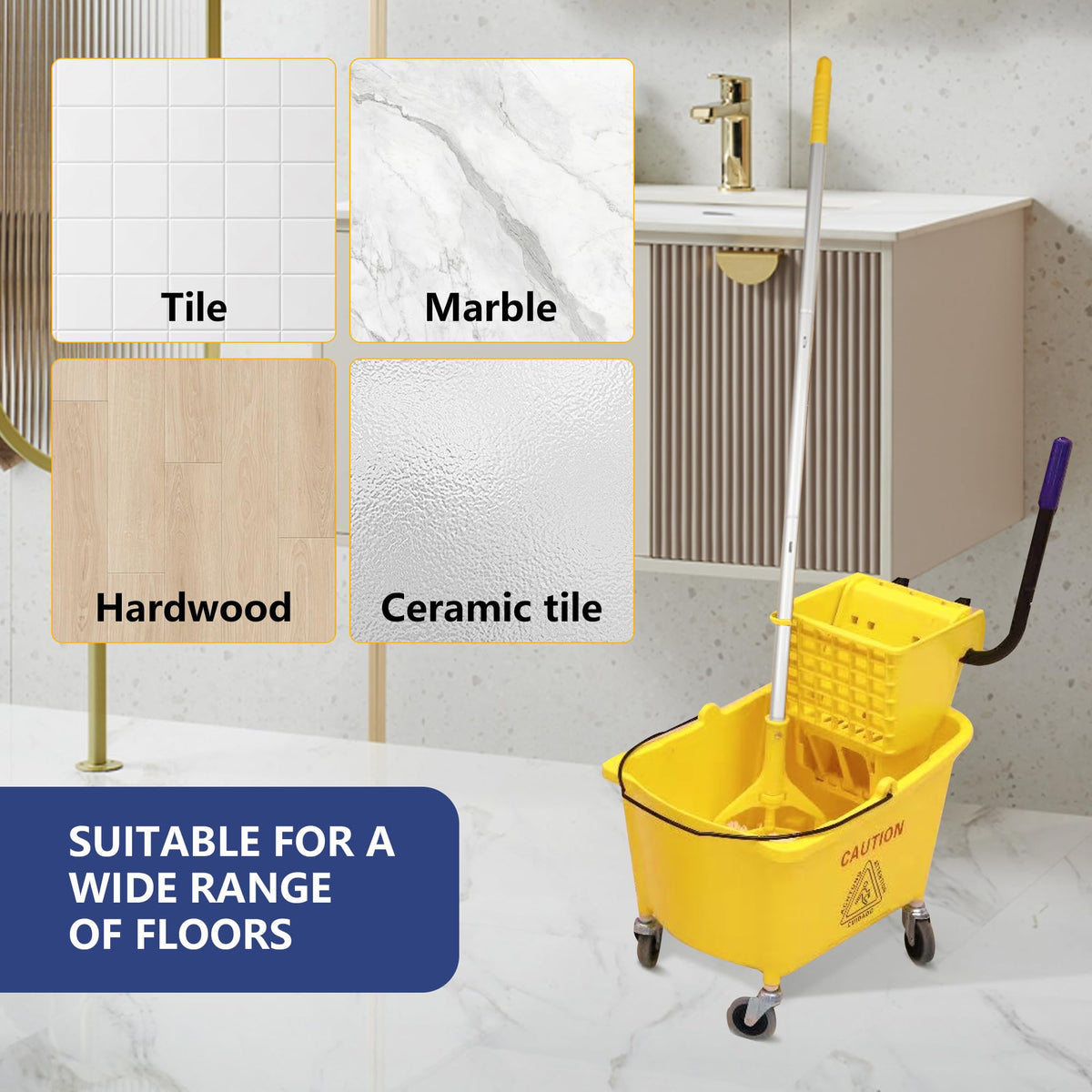 35Qt. Side-Press Mop Bucket and Wringer Combo on Wheels, Yellow G7026