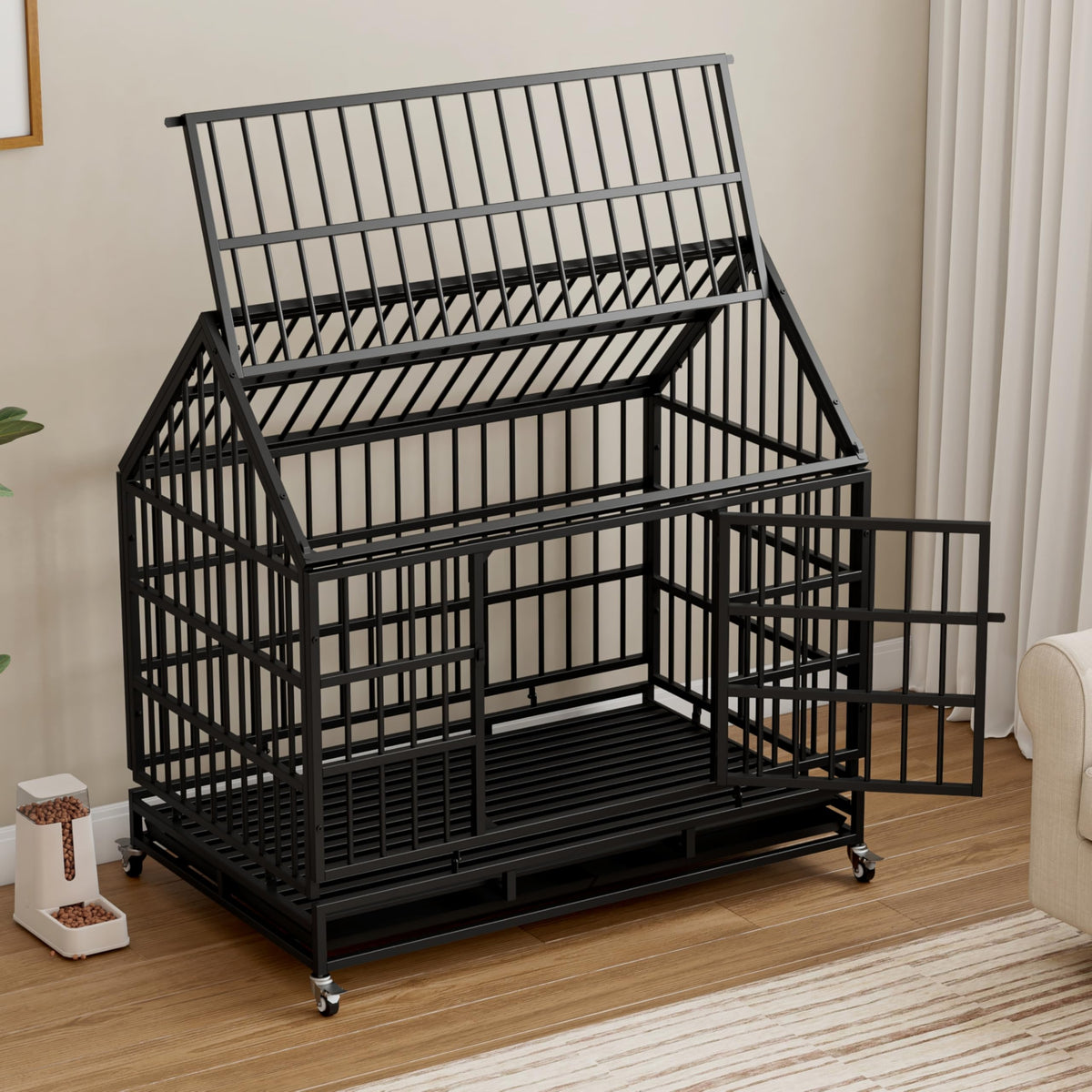 48 Inch Heavy Duty Collapsible Metal Dog Crate with Wheels C329331