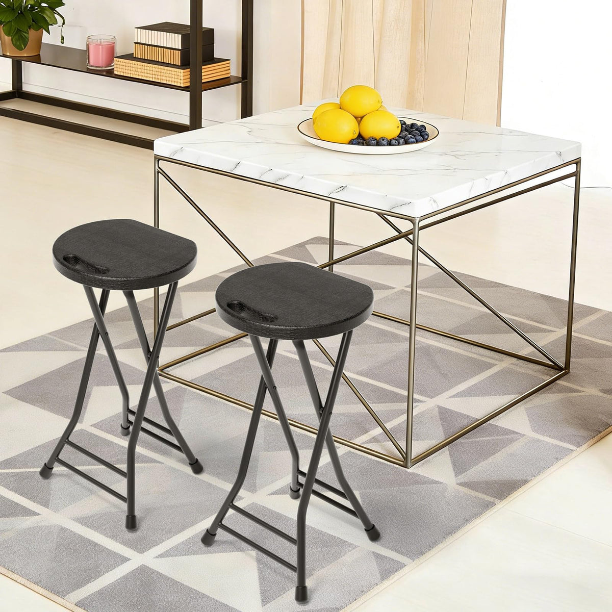 24 Inch Folding Stool 500LBS Capacity Portable Collapsible Stool Black S28703
