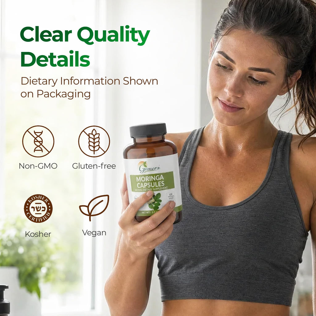 Moringa Capsules 500mg Moringa Oleifera Leaf Powder 120 Count U823468