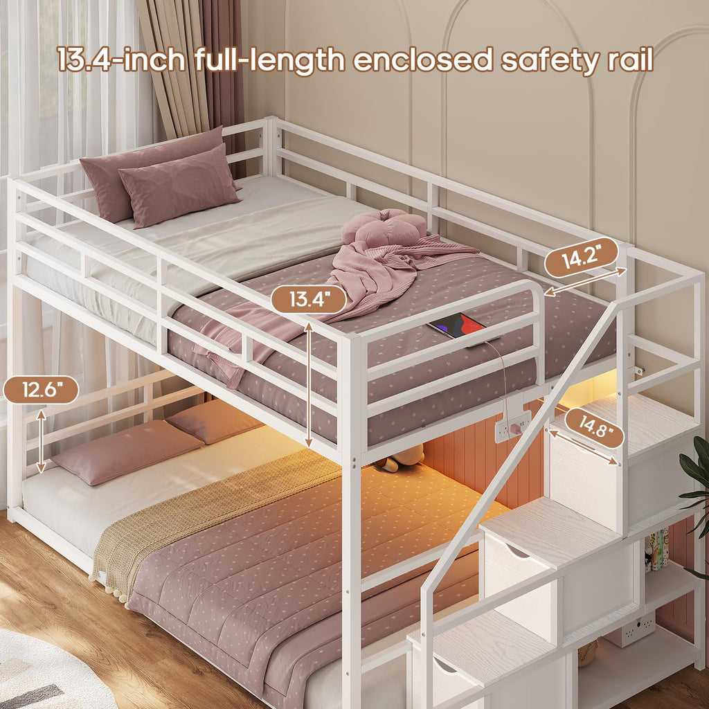Low Bunk Bed Twin Over Twin with Storage Stairs H241