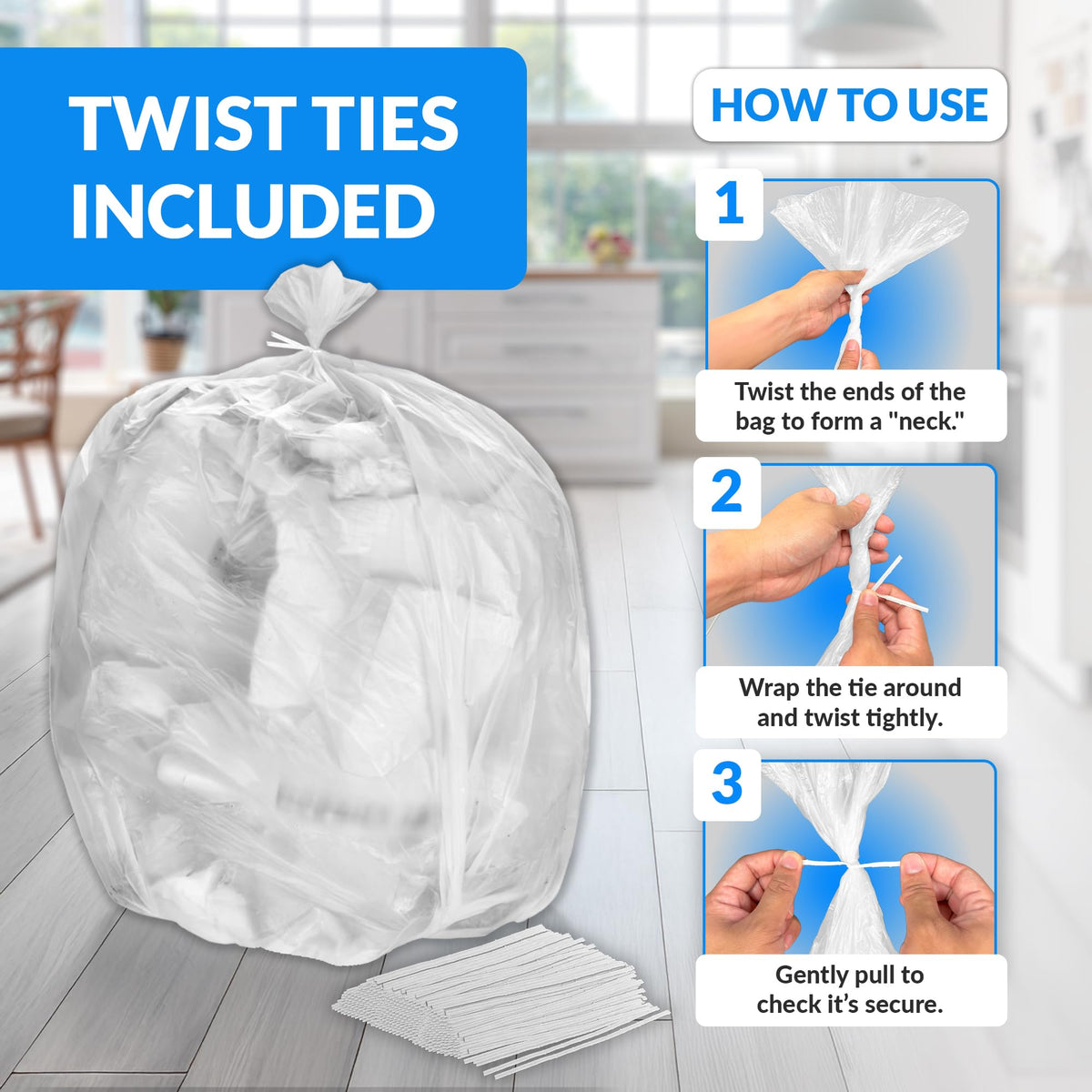 55-60 Gallon Heavy Duty Clear Trash Bags with Ties A59465