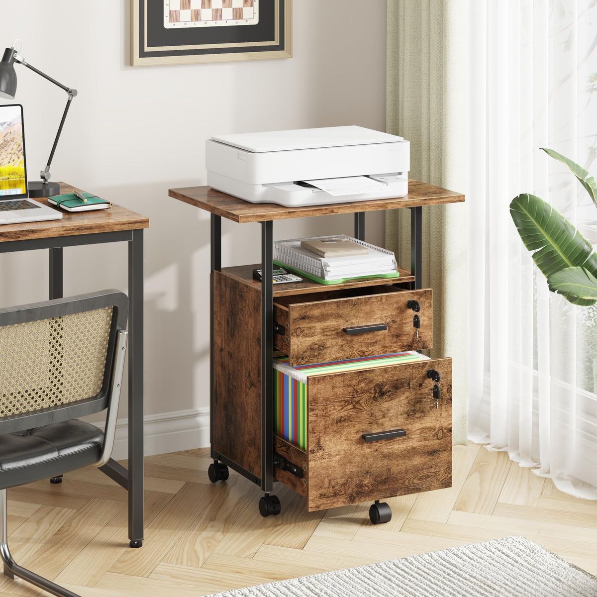 2 Wood Drawer Lockable File Cabinet with Extended Desktop O2365