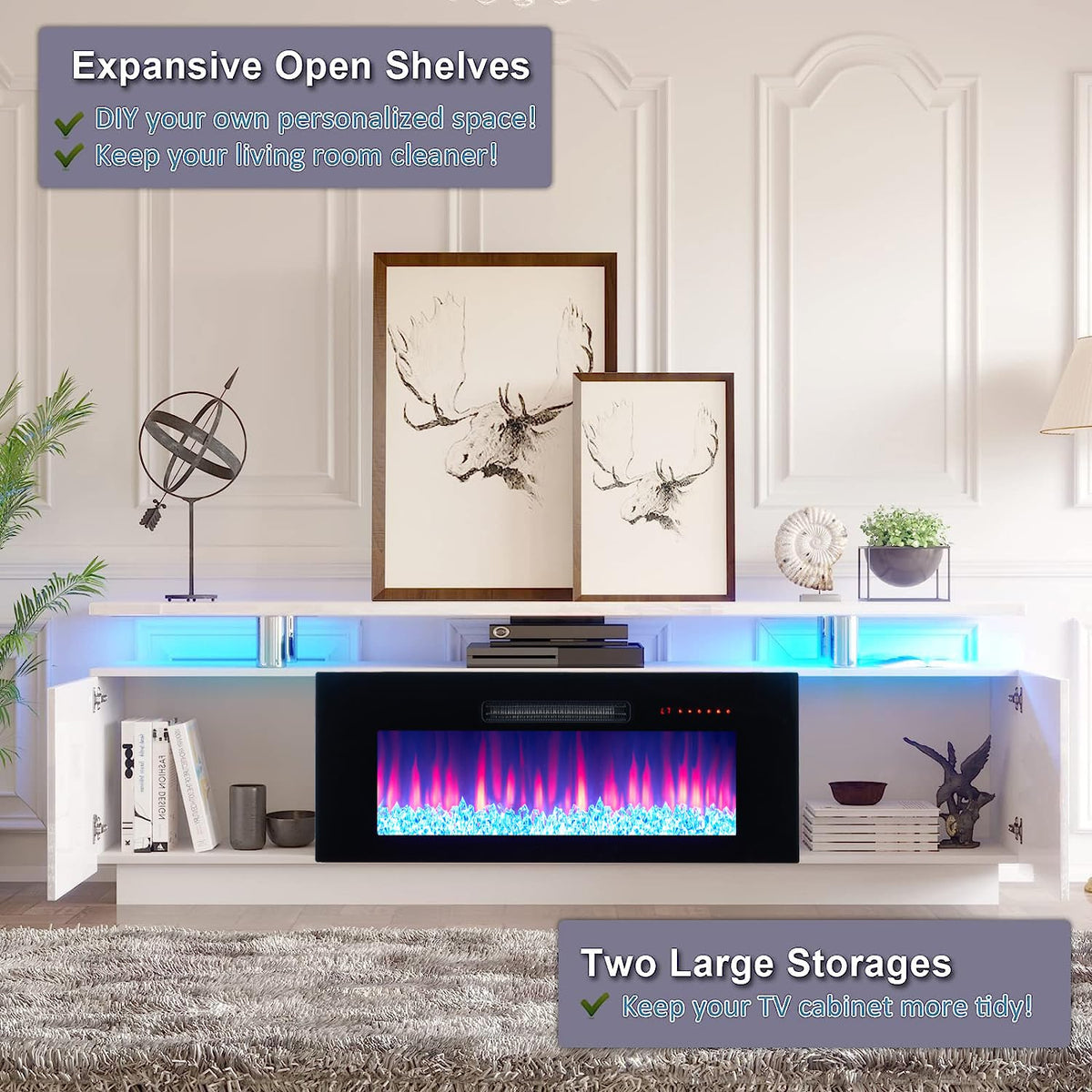 70" High-Gloss TV Stand with 36" Electric Fireplace R52649
