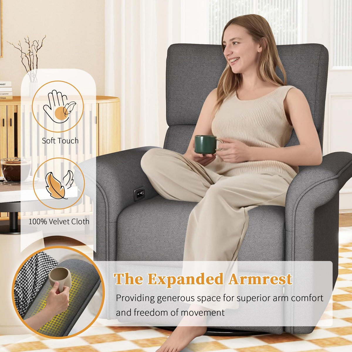 Power Swivel Rocker Recliner Chair Velvet V614