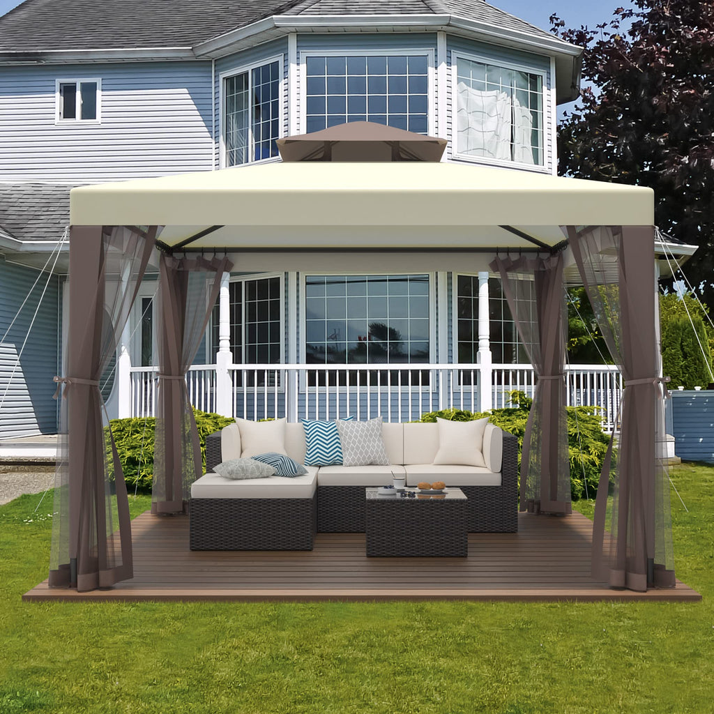 10'x10' Waterproof UV-Resistant 2-Tier Canopy Tent with Mosquito Netting W907