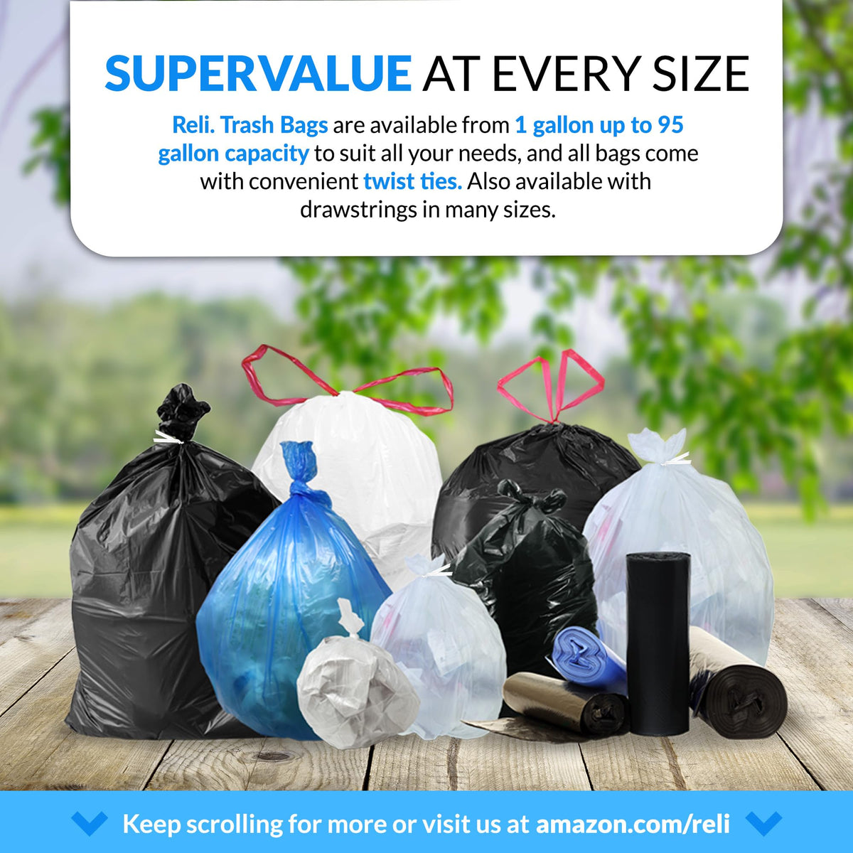 55-60 Gallon Heavy Duty Clear Trash Bags with Ties A59465