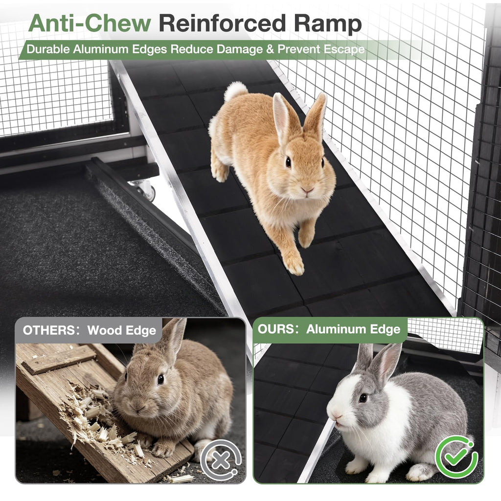 Large 2-Tier Rabbit Hutch with Wheels and Waterproof Roof Y9816