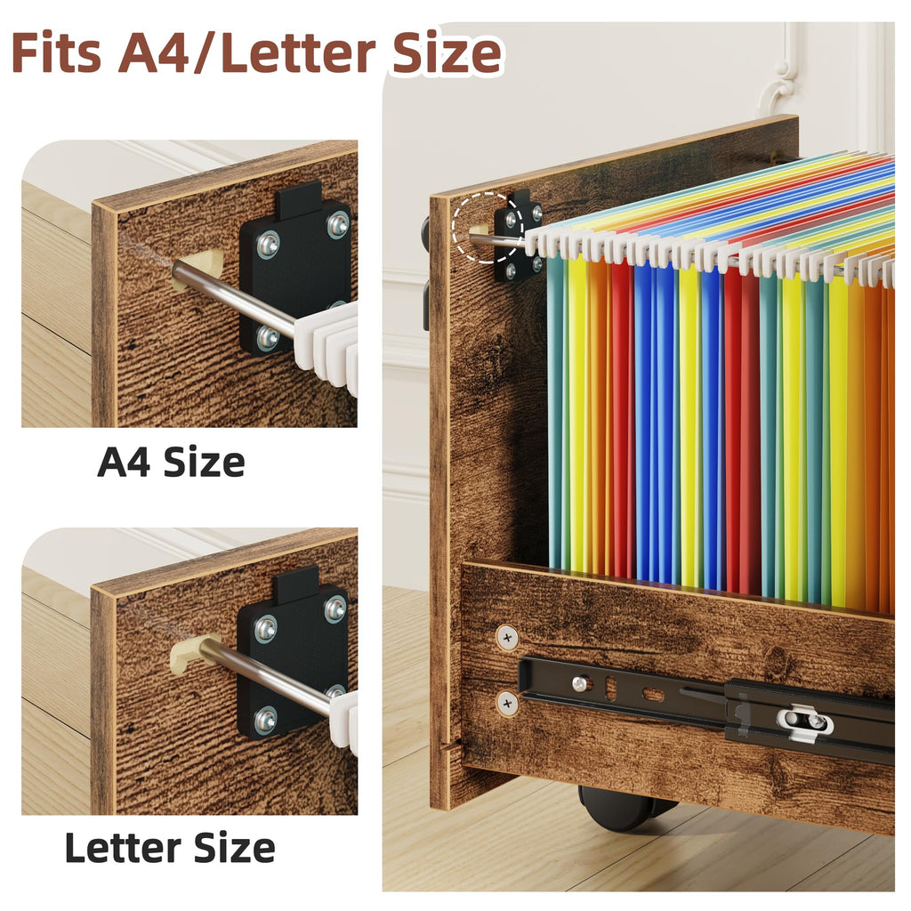 2 Wood Drawer Lockable File Cabinet with Extended Desktop O2365